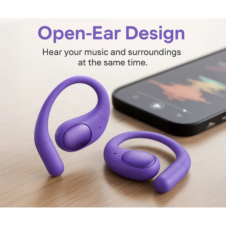 Vybz Open-Ear True Wireless Headphones with Charging Case, 26-Hour