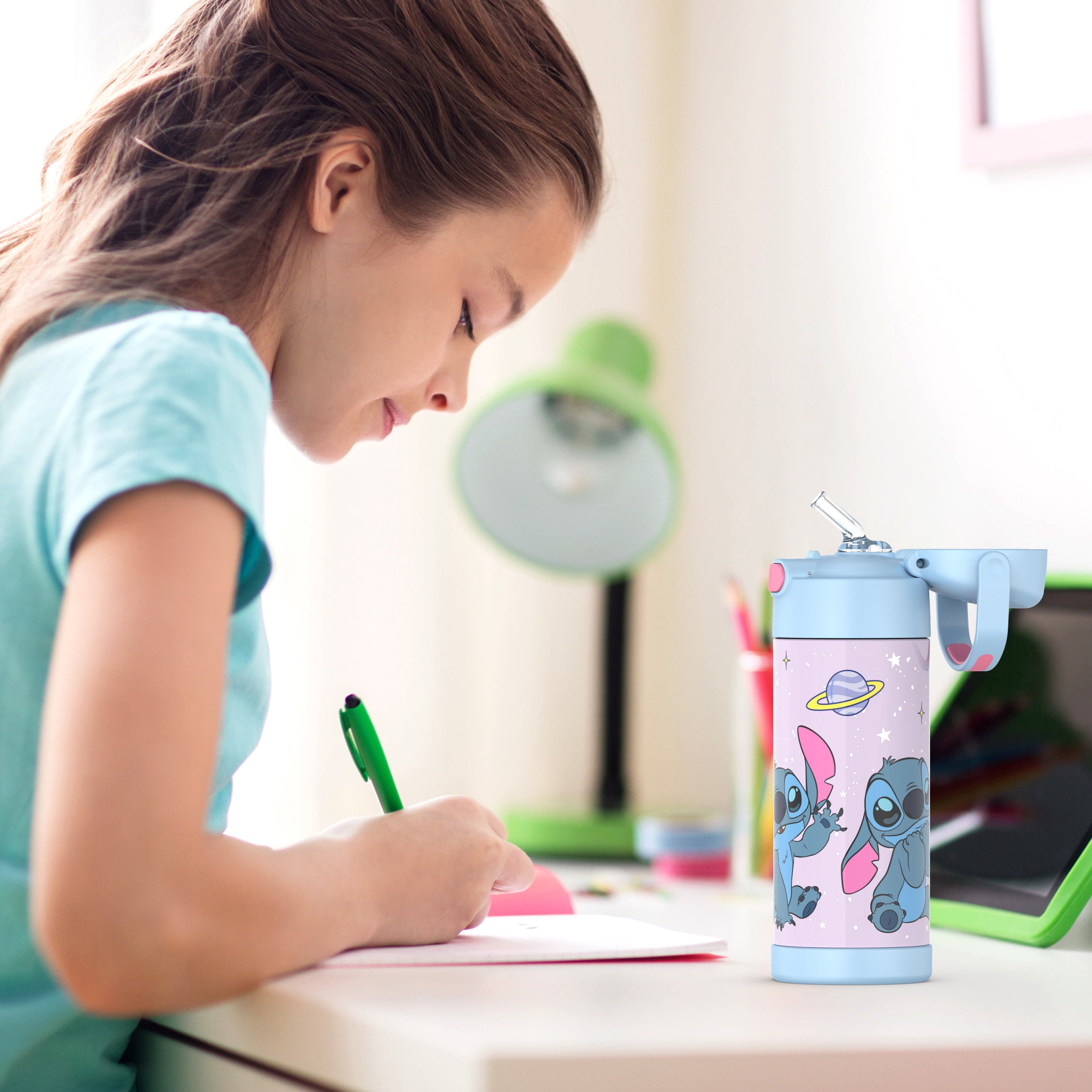 Thermos Kids Stainless Steel Funtainer Water Bottle with Straw, Dishwasher Safe, Leak Proof, Stitch, 14 Fluid Ounces
