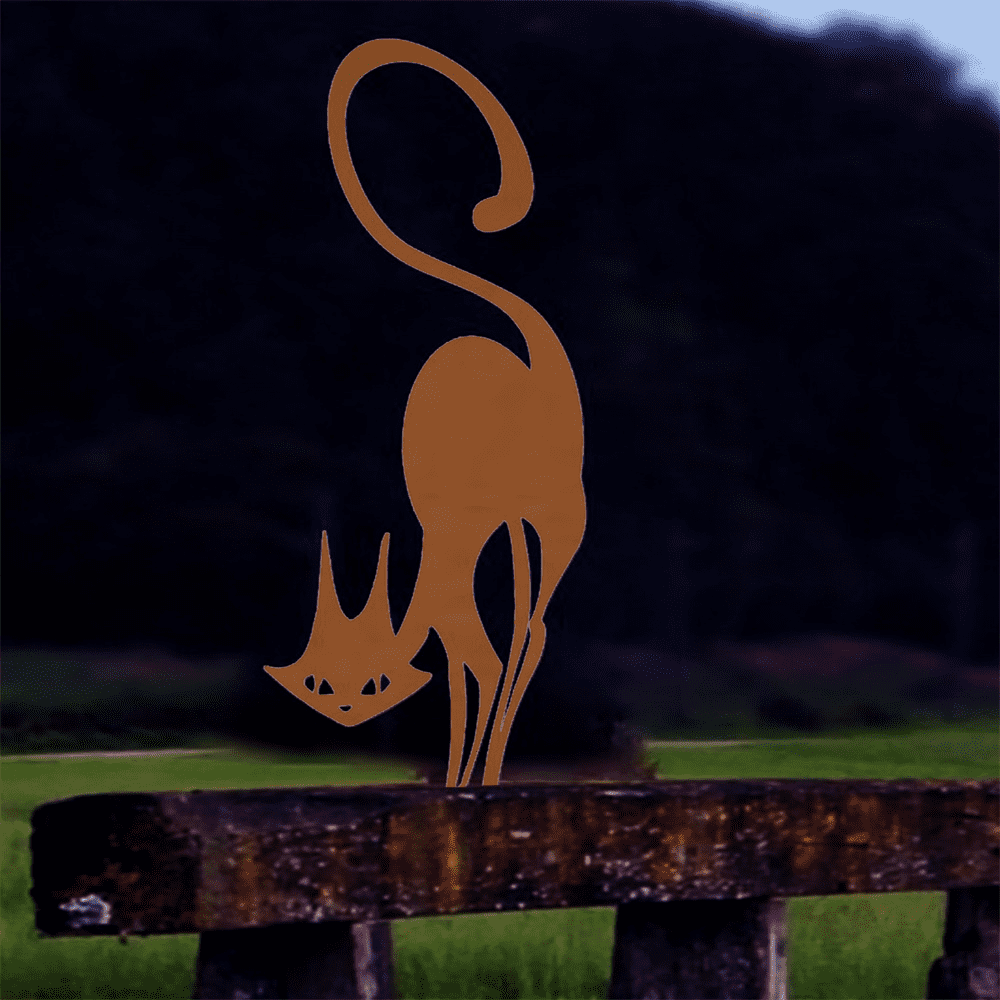 Gothic Black Cat Iron Wall Art Vintage Halloween Christmas Sculpture for Outdoor Indoor Garden Patio Decor