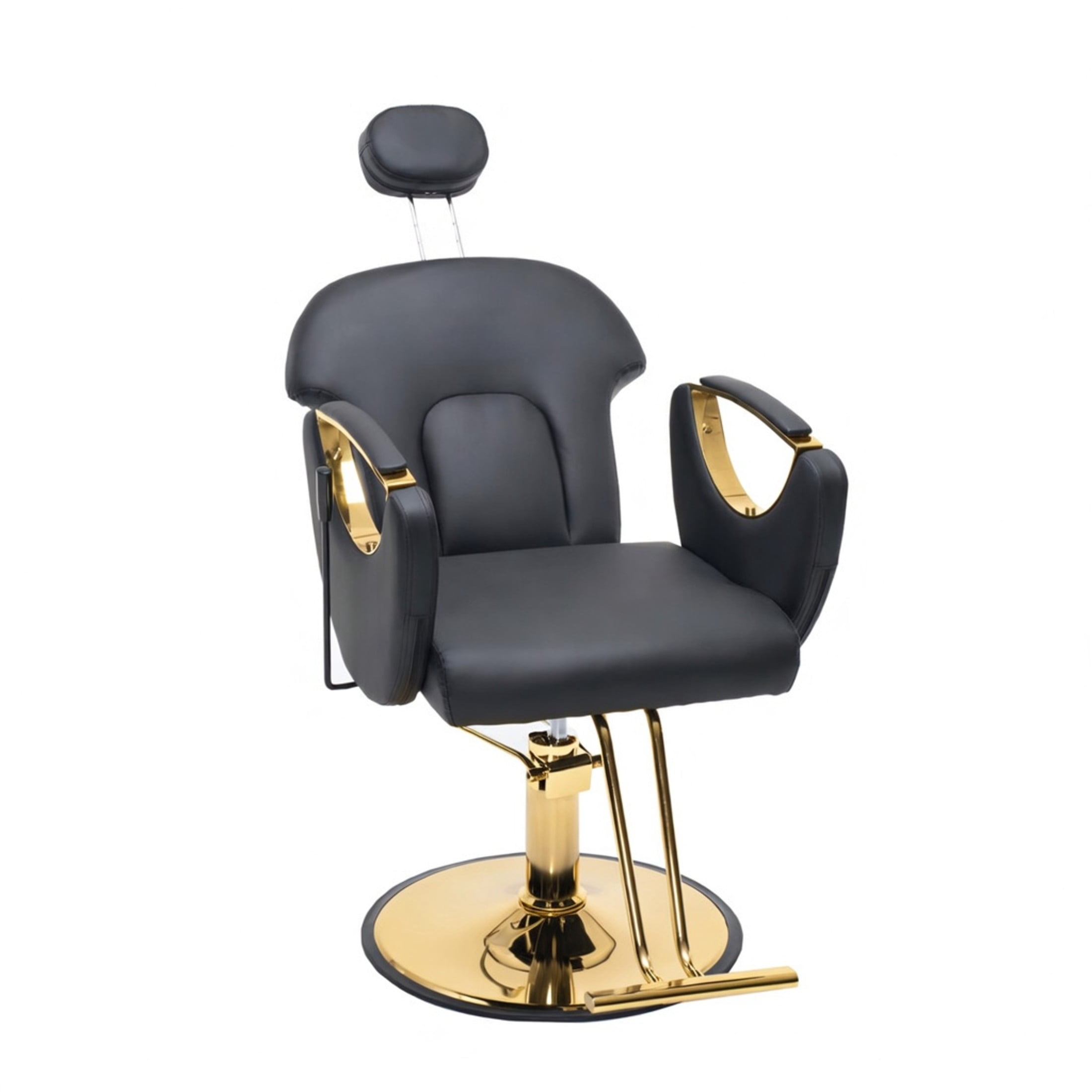 Noble House Hydraulic Barber Chair, Reclining Salon Styling Chair, PU Upholstery, Black + Gold