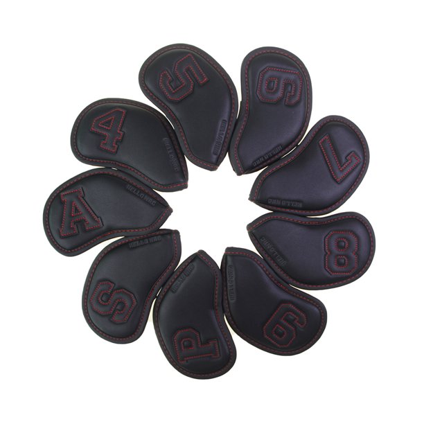 Cubiertas de palos de golf Accesorios de cubierta de cabeza de calavera Protector de cabezas de golf de PU a prueba de agua en paquete de bolsa Reemplazo para Dominant Negro 9 piezas Advancent OD003026-02B