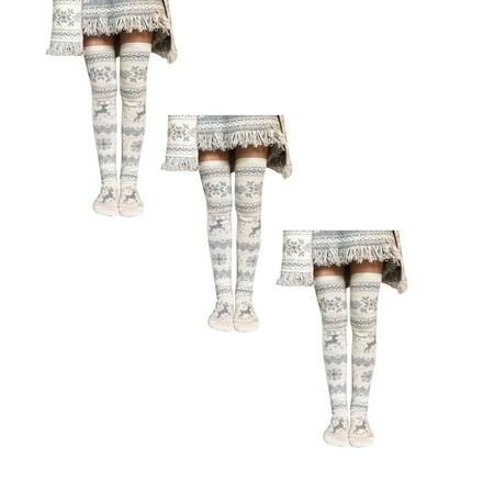 

Women Autumn And Winter Deer Jacquard Christmas Socks Knitted Wool Stockings Doll *3PCS