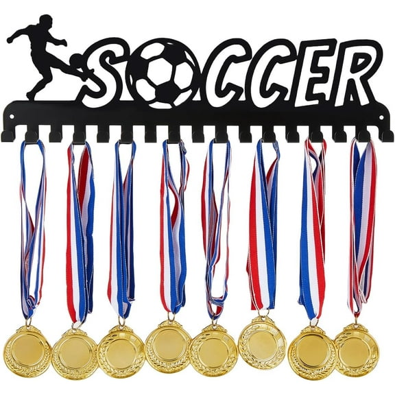 Soccer Medal Hanger Display Sports Award Metal Holder Rack Football Medal Iron Shelf Medal Rack Organizer Ribbon Wall Mounted Race Medal Hanger Medal Award Rack for Athletes Kids for DIY