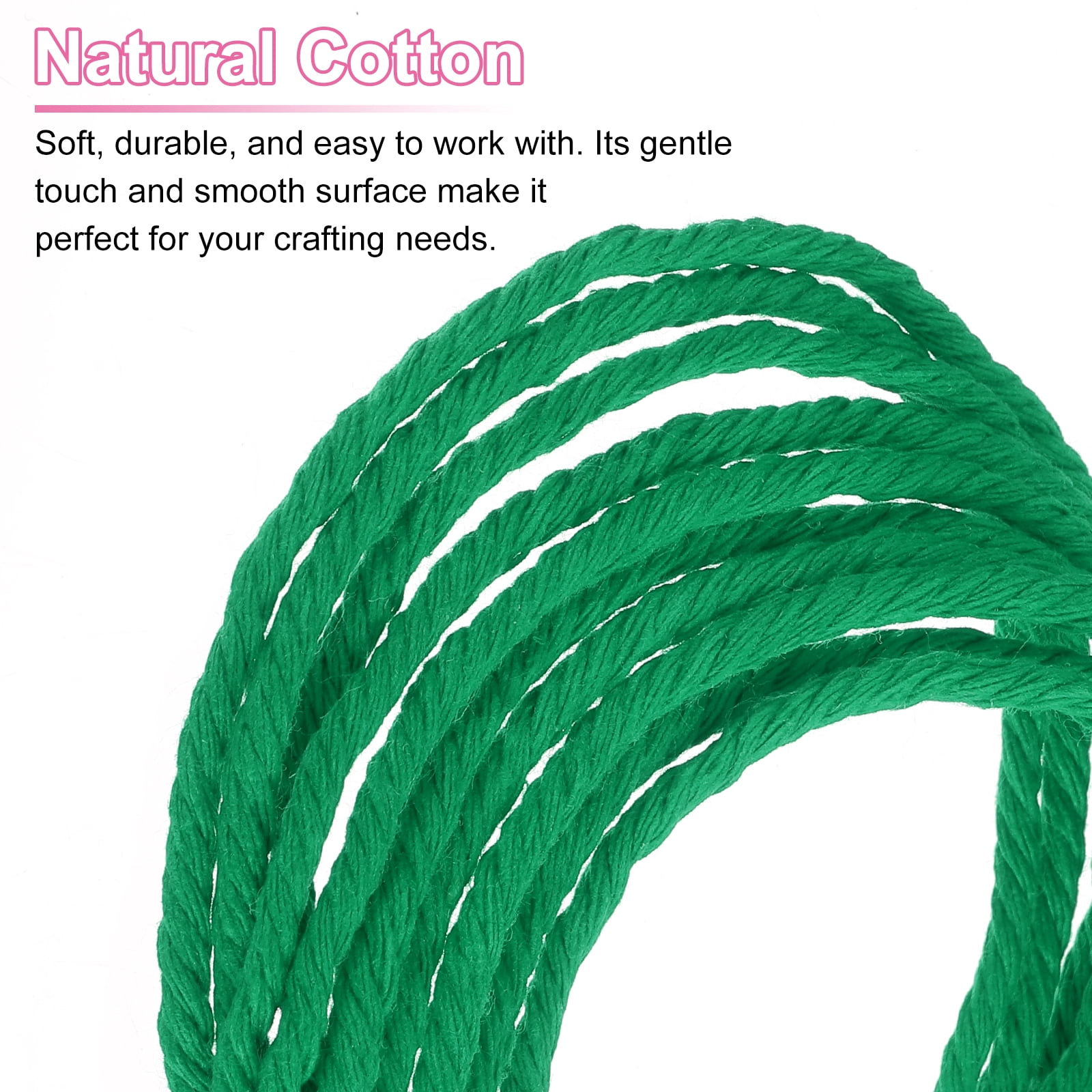 Uxcell Natural Macrame Cord 3mm x 328 Yards 4 Strand Twisted Cotton Macrame Rope for DIY Knitting Plant Wall Hanger Dreamcatcher, Emerald Green
