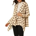 thumbnail image 6 of Allegra K Women's Turn Down Collar Asymmetric Hem Plaids Thin Wrap Coat, 6 of 7