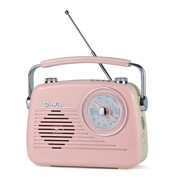 Portable Radio AM FM Shortwave Vintage Radio, Great Reception Receiver Bluetooth Speaker Plug in Wall, Support USB Drive/TF Card, Good Sound for Family or Friend for Home/Outdoors/Kitchen (Pink)