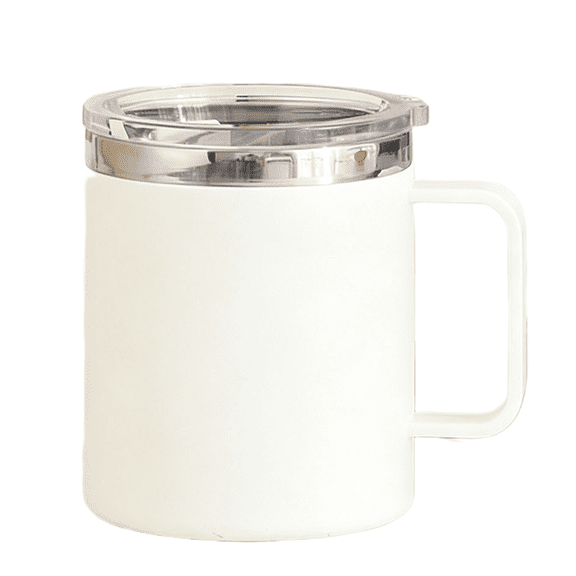 Coffee Stainless Steel Mug with 2 Lids & Handle, 12oz Insulated Travel Cup, 304 Double Wall Vacuum Thermal Tumbler with Leak Proof Lid for Office Home Camping Commute, White