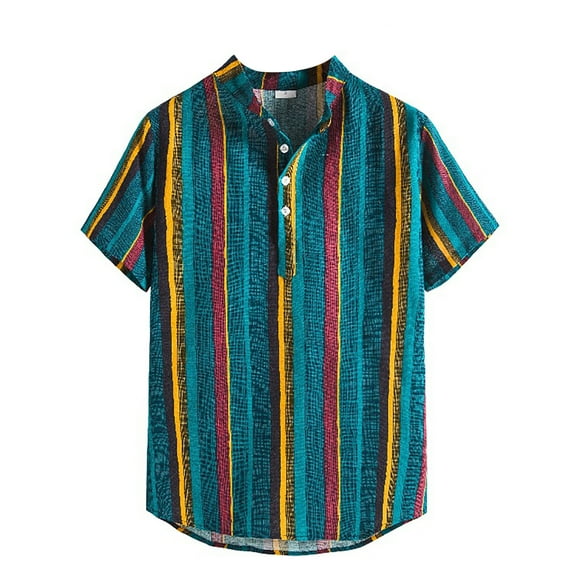 RKSTN Mens Shirts Short Sleeve Cardigan Short Sleeve Hawaiian Beach Flower Shirt Turtleneck Shirt Hawaiian Shirts for Men