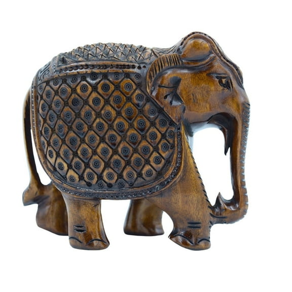 Dark-Brown Wooden Elephant Statue, 7 cm - Strength & Good Fortune Decor