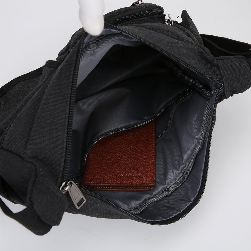 LEBULLBRO Canvas Messenger Bag for Mens Womens Multi-pockets 13 inch Laptop Shoulder Sling Bags School Crossbody Bags Travel Black
