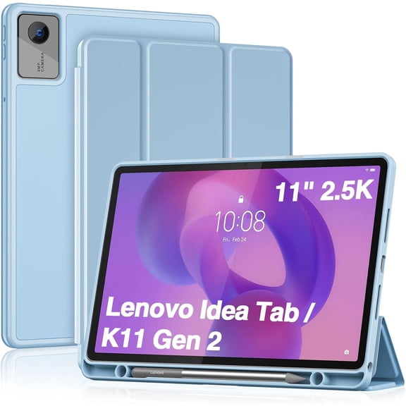 Full-Edge Case for Lenovo Idea Tab 11 2025 & Tab K11 Gen 2 | Motorola Moto Pad 2026, Slim Trifold Stand Cover with Shockproof TPU Back, Pencil Holder & Full Protection - Sky