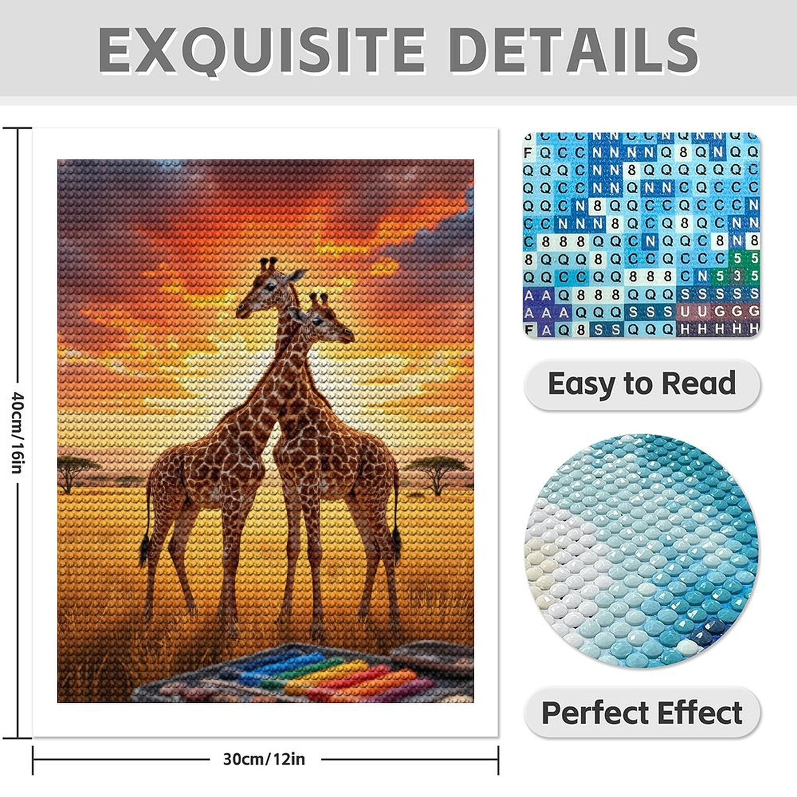 Diamond Art Kit for Adults, Giraffes Sunset Art Supplies Diamond Painting for Adults Beginners, DIY Diamond Art Painting Kits, 5D Diamond Painting Crafts for Home Decor 12x16 Frameless