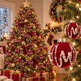 thumbnail image 5 of Burgundy Flocked Christmas Tree Ornaments with Pearl Rhinestone, Luxury Shatterproof Christmas Tree Decorations for Mantel Wreath, 2pcs, 5 of 6