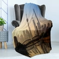 thumbnail image 4 of Landscape Soft Flannel Fleece Blanket, Shanghai Skyline at Sunrise with Historical Waibaidu Bridge China Scenic Morning, Cozy Plush for Indoor and Outdoor Use, 50" x 60", Blue Brown, by Ambesonne, 4 of 5