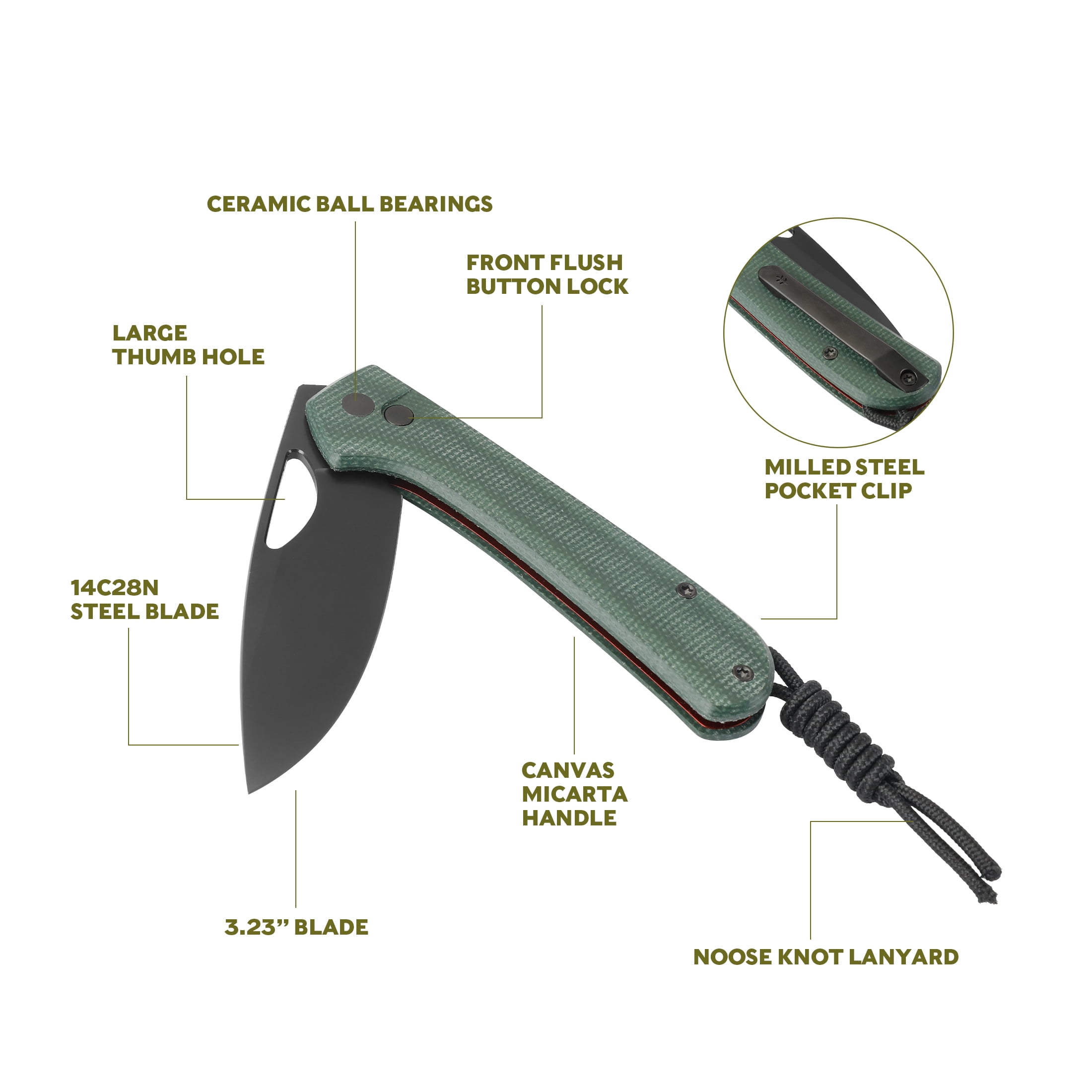 Swiss Tech  Folding Knife with 14C28N Steel Blade 4 Way Opening Micarta Handle, Dark Spruce