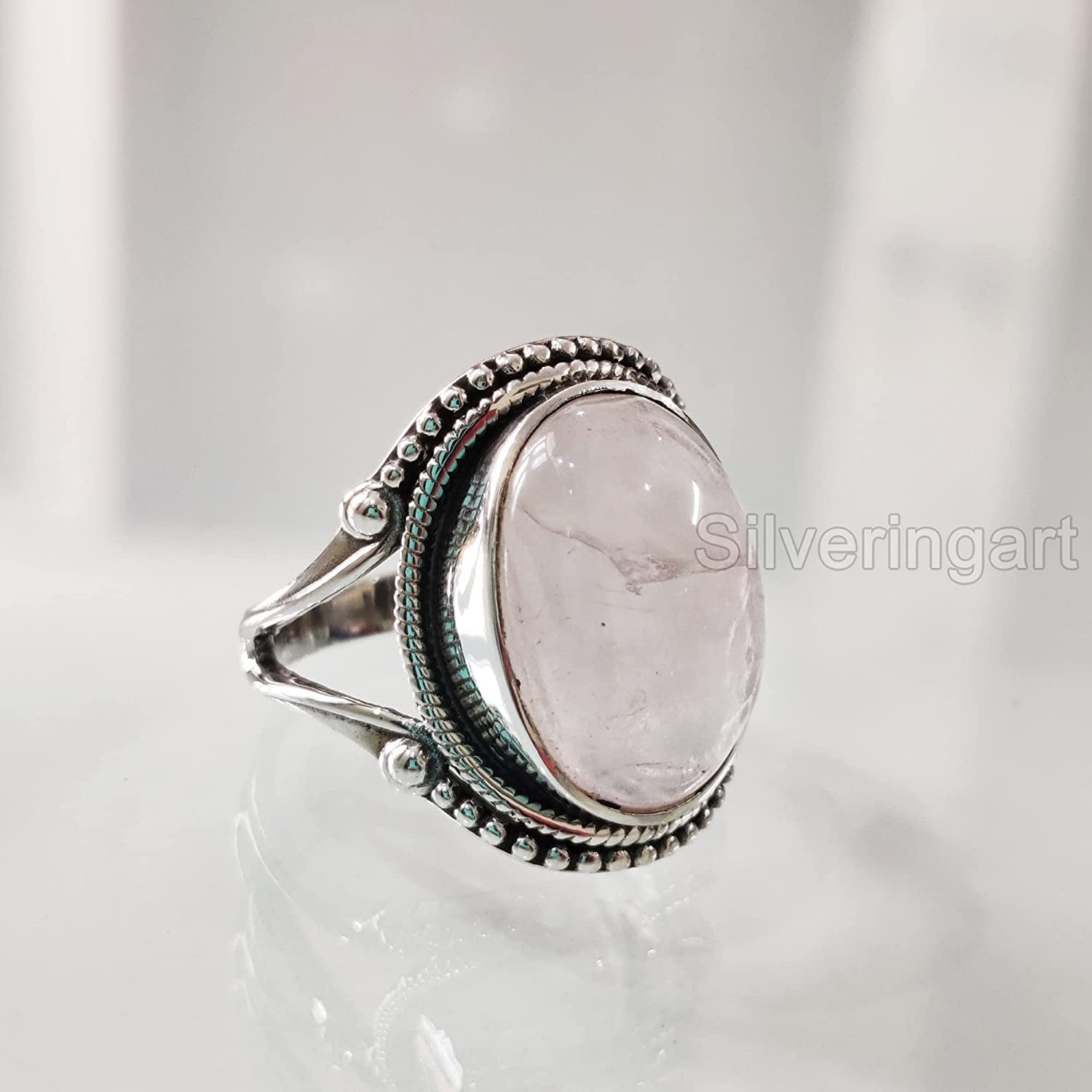 Vintage Sterling Silver Gemstone Ring 3ct 8mm*10mm Natural Rose Quartz Ring  for Daily Wear 925 Silver Rose Quartz Jewelry - AliExpress