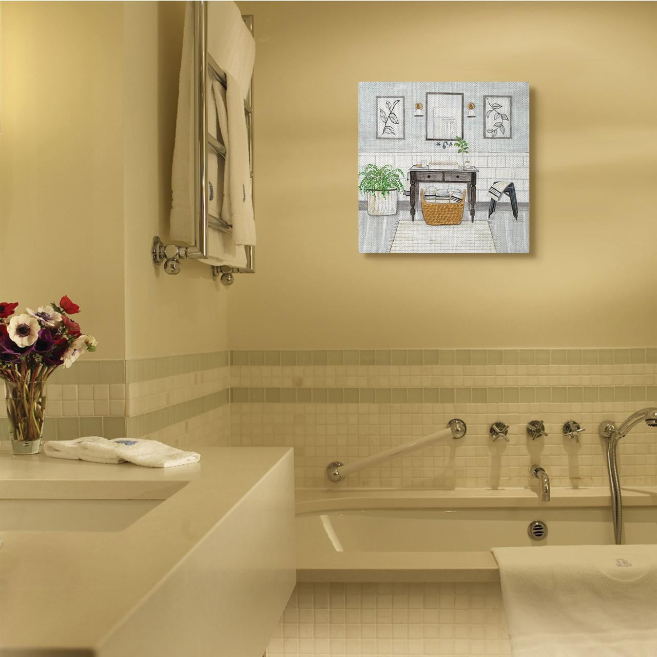 Stupell Industries Bathroom Farmhouse Style Neutral Gray Drawing Canvas Wall Art by Yellow Café, 24" x 24", Canvas