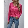 thumbnail image 4 of PULLIMORE Womens Casual Long Sleeve Tunic Tops V Neck T-Shirts Front Twist Knot Loose Blouses (XL, Rose Red), 4 of 6