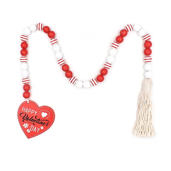 Wreath Hanging,Valentine's Day Wood Beads Wall Hanging,for Mother's Day Tiered Tray Decorations Farmhouse Rustic Beads,Heart Shaped Pendant