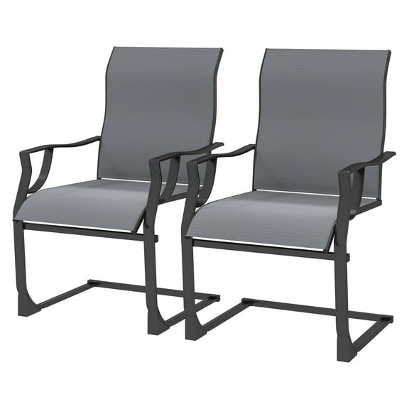 Patio Dining Chairs Set of 2, High Backrest, Armrest, Breathable Mesh, Metal Frame, 256LBS, Light Gray Outdoor Furniture