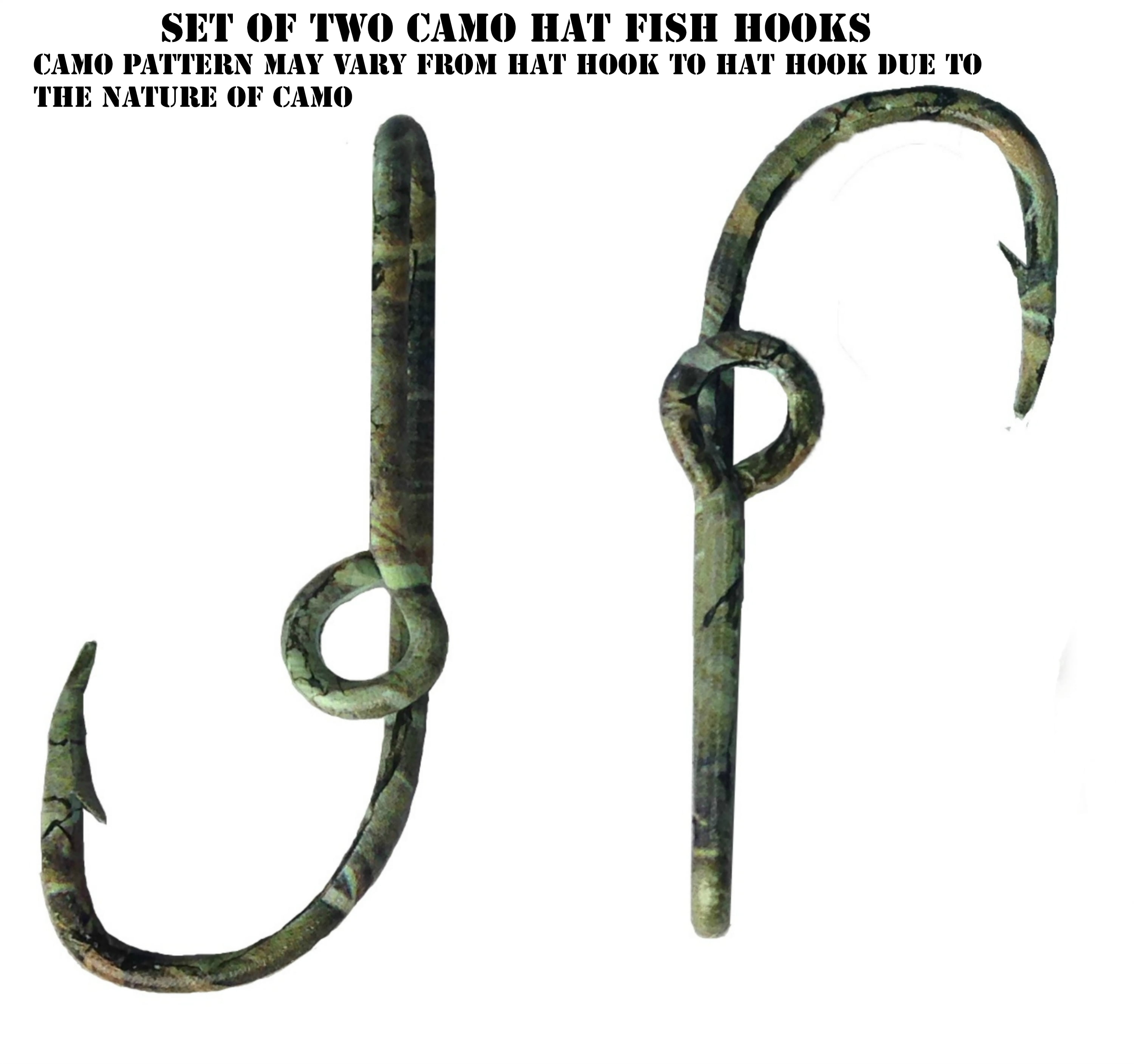 -Set of Two Camo Hat pins Custom Colored Eagle Claw Camo Hat Fish Hooks for Cap 