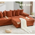 thumbnail image 5 of 110.75" Modular L-Shaped Cloud Sofa, Orange Corduroy Fabric Sectional Couch for Living Room, with Movable Ottoman, Cup Holders & Side Pocket, Includes 8 Throw Pillows, Unfolds into Bed, 5 of 9