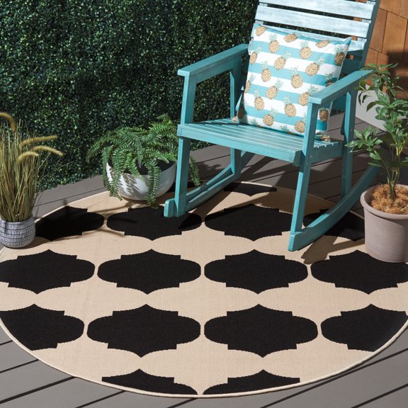 Safavieh Courtyard Elwyn Geometric Indoor/Outdoor Area Rug, Beige/Black, 5'3" x 5'3" Round