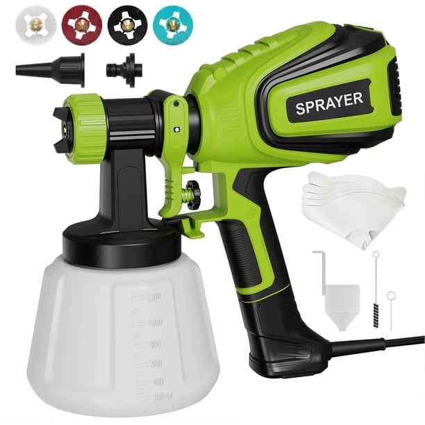 Pistola pulverizadora de pintura, 700 W, HVLP, con juntas de limpieza y soplado, 4 boquillas y 3 patrones, fácil de limpiar, para muebles, gabinetes, cercas, paredes, puertas, sillas de jardín, etc.