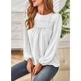 thumbnail image 5 of Corabera Womens Fall Tops Crewneck Long Sleeve Shirts Casual White Blouses for Women Flowy Lace Hem Boho Clothing Trendy M, 5 of 7