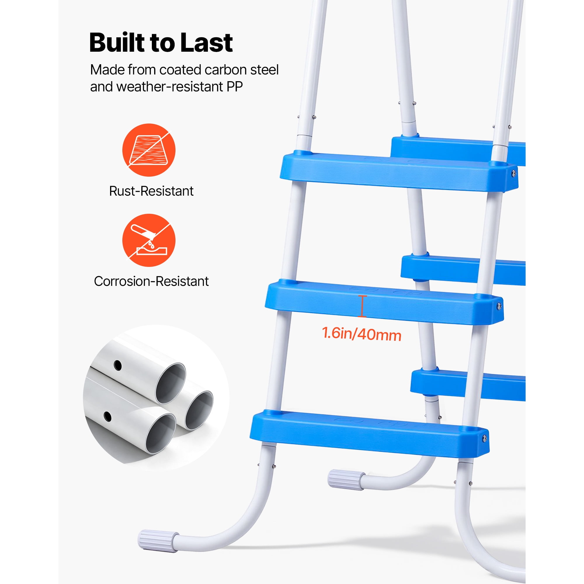 KFFKFF 3-Step Steel A-Frame Pool Ladder for Above-Ground Pools, Designed for 36-inch High Walls, 300 lbs Weight Capacity, Non-Slip Wide Steps for Safe Entry and Exit,White and Blue