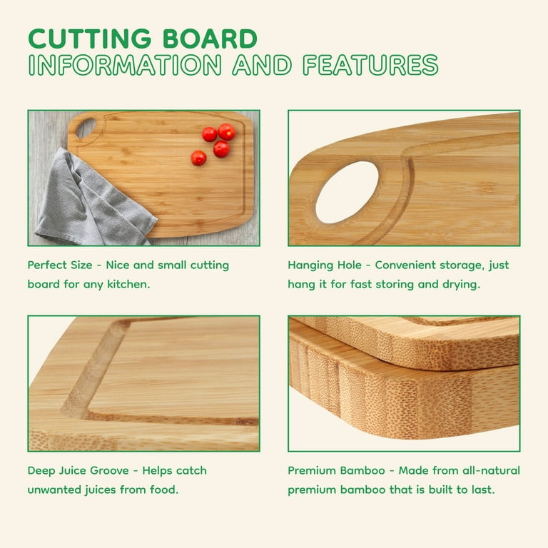 BambooMN Natural Bamboo Cutting Board w/Juice Groove and Hanging Hole -  11.75 x 8.63 x 0.4 - Vertical Cut - 10 Pieces 
