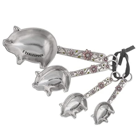 

4-Piece Measuring Spoons Set Farmhouse Pigs with Flowers