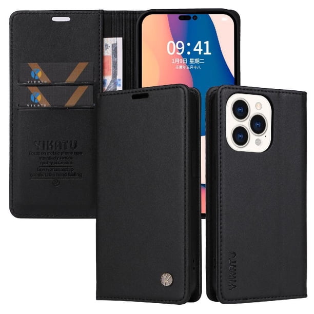 Funda para iPhone 14 Pro Estuche de Cuero PU Tipo Cartera con Ranuras para Tarjetas y Cierre Magnético