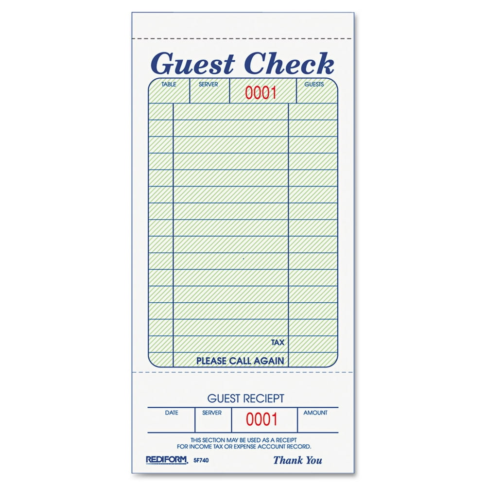 Rediform Office Guest Check Book, 3 3/8 X 6 1/2, Tearoff