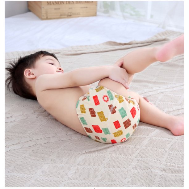 4 piezas de pantalones de entrenamiento lavables para bebé 6 capas de gasa Pantalones de entrenamiento con bolsillo para pañales Pañales de tela para bebé Pañales transpirables Modelos de primavera y verano (M, entre 12 y 24 catties, estilo aleatorio) ER