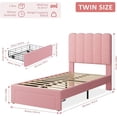 thumbnail image 2 of Twin Bed Frame, Boucle Upholstered Platform Bed with Wave Headboard for Teen, Easy Assembly, Wooden Slats Support, No Box Spring Needed, Pink, 2 of 5