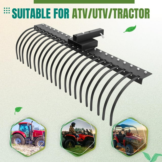 EDTara Râteau de Paysage Robuste, 21 Dents en Acier, Largeur Extensible, Montage Rapide, Idéal pour Tracteurs et Débroussailleuses**