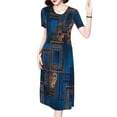 thumbnail image 2 of Xioeram Summer Women Dress Round Neck Short Sleeves Vintage Print Slim Fit Knee Length Pleated Mid-aged Women Office Prom Party Midi Dress, 2 of 7