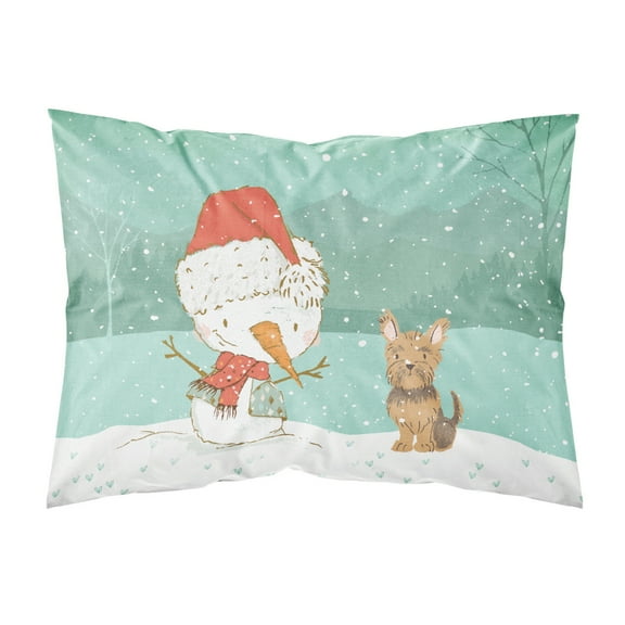 Yorkie Cropped Ears Snowman Christmas Fabric Standard Pillowcase