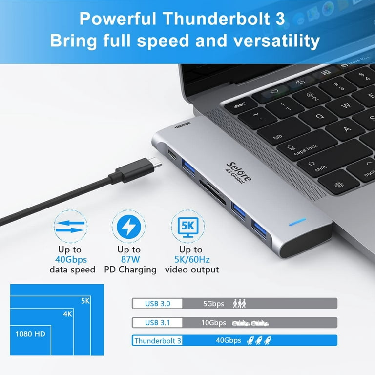 USB C Hub for MacBook Pro Adapter, MacBook Pro USB Adapter HDMI MacBook Pro  with 4K HDMI, 100W PD 40Gbps Thunderbolt 3, 3 USB 3.0 Ports, SD/TF Card  Reader, Multiport Dongle for