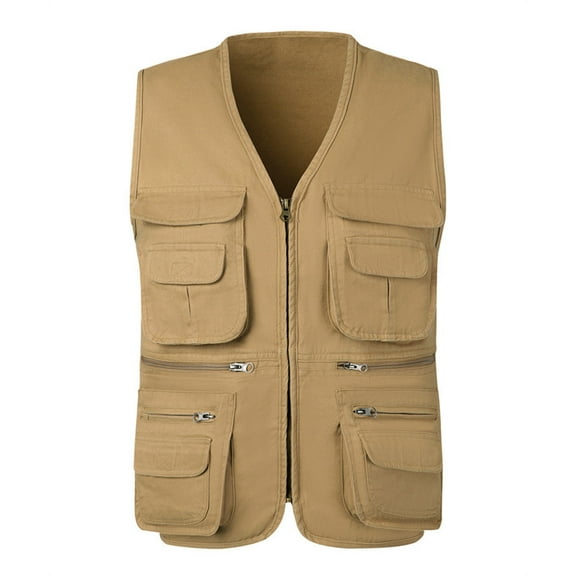 hotojiny Men's Casual Vests Lightweight Zipper Outdoor Fishing Work Vets Jackets V Neck Workout Travel Coat Multi Pockets