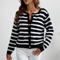 thumbnail image 2 of Lovskoo Cardigan Sweaters for Women Open Front Long Sleeve Striped Trendy Loose Border Knit Single Breasted Tops Black, 2 of 5