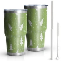 30oz Green Christmas Tree Pattern Tumblers Stainless Steel Tumbler with Lid and Straw,Vacuum Insulated Double Wall Travel Tumbler Cups Mug with Cleaning Brush for Coffee,Tea