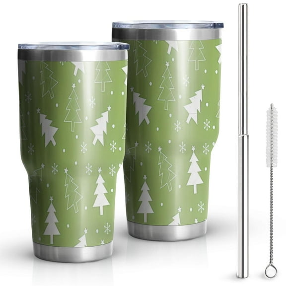 30oz Green Christmas Tree Pattern Tumblers Stainless Steel Tumbler with Lid and Straw,Vacuum Insulated Double Wall Travel Tumbler Cups Mug with Cleaning Brush for Coffee,Tea