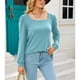thumbnail image 2 of Camisa azul de primavera-otoño para mujer, talla M, top holgado de punto de manga larga con cuello ancho, 2 of 8