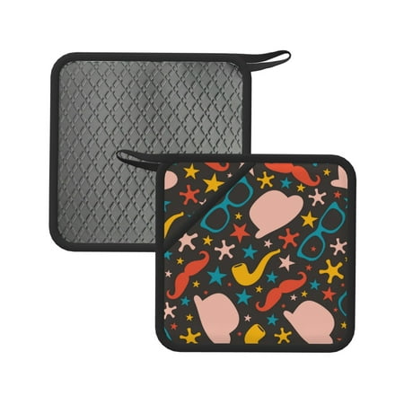 

2pcs Silicone Anti-Hot Hot Pads Oven Mitts Heat Resistant Pot Holders With Pockets Non Slip Oven Glove Potholder For Kitchen Cooking Bbq Baking 7.1in Happy Fathers Day