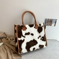thumbnail image 4 of fankhu Women Large Soft Autumn Tote Purse PU Cow Print Winter Plush Handbag (Cow Brown), 4 of 9
