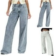 thumbnail image 4 of Women's Wide Leg High Waist Denim Pants Full Length Solid Casual Loose Jeans Boyfriend Style Ladies Trousers, 4 of 4