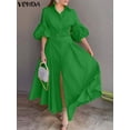 thumbnail image 2 of Plus Size 5XL VONDA 2024 Elegant Party Maxi Dress Fashion Women Lantern Sleeve Buttons Big Swing Sundress Casual Solid Robe, 2 of 5