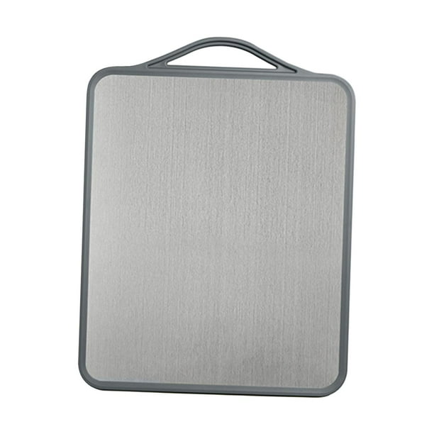 Tabla de cortar rectangular de doble cara fabricada en acero inoxidable y paja de trigo. Gris